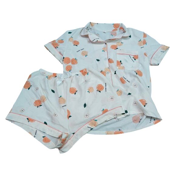 Peachy Crinkle Short Sleeve Shorts Pajama Set Womens Small - Picture 1 of 8